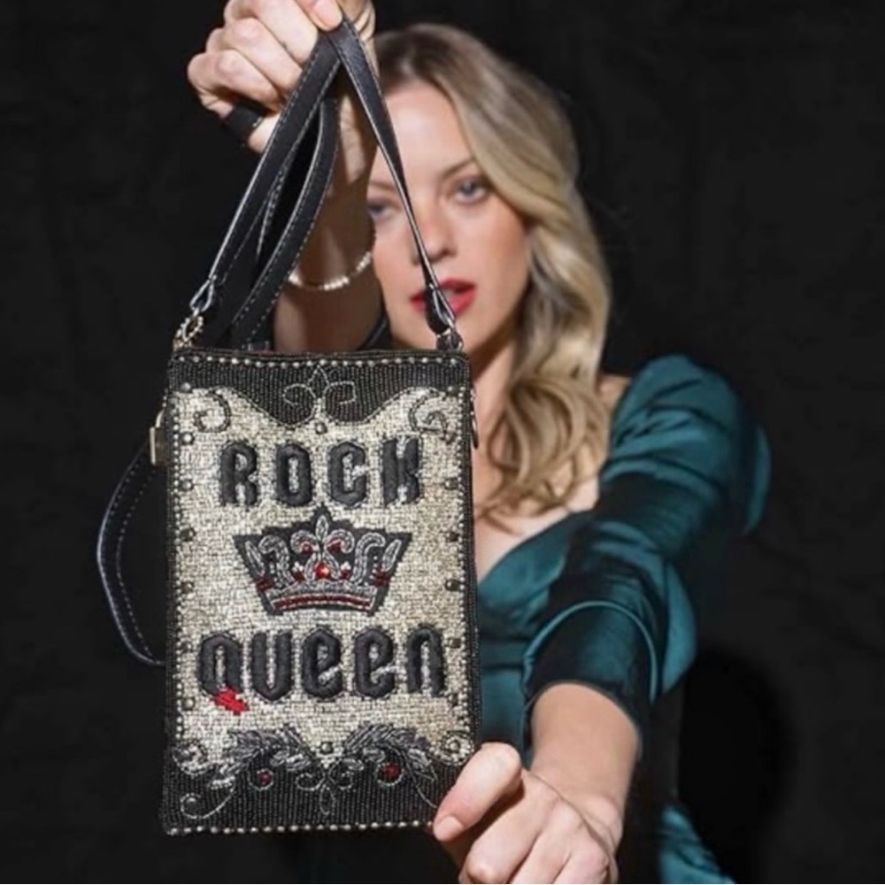 NWT Mary Frances Rock Queen Embellished Mini Bag - Black, Silver & Red